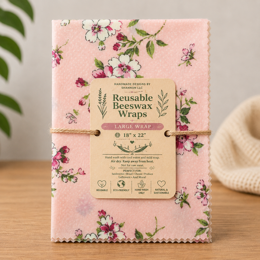 Sweet Pink Floral Reusable Beeswax Bread Wrap – 18” x 22”