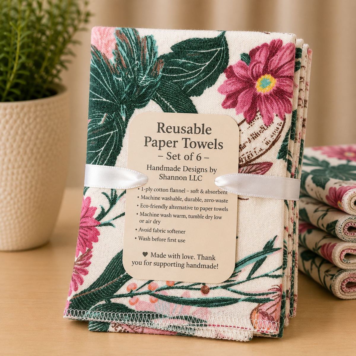 Vintage Floral Reusable Paper Towels – Set of 6