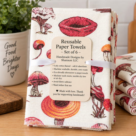 Vintage Mushroom Reusable Paper Towels – Set of 6