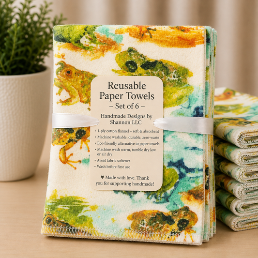 Watercolor Frog Reusable Paper Towels – Set of 6