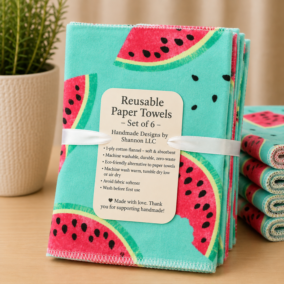 Watermelon Reusable Paper Towels – Set of 6