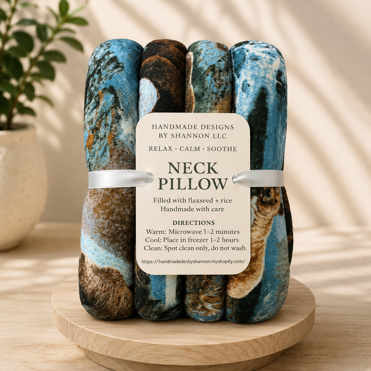 Woodland Bear Neck Pillow – Mountain & Forest Print