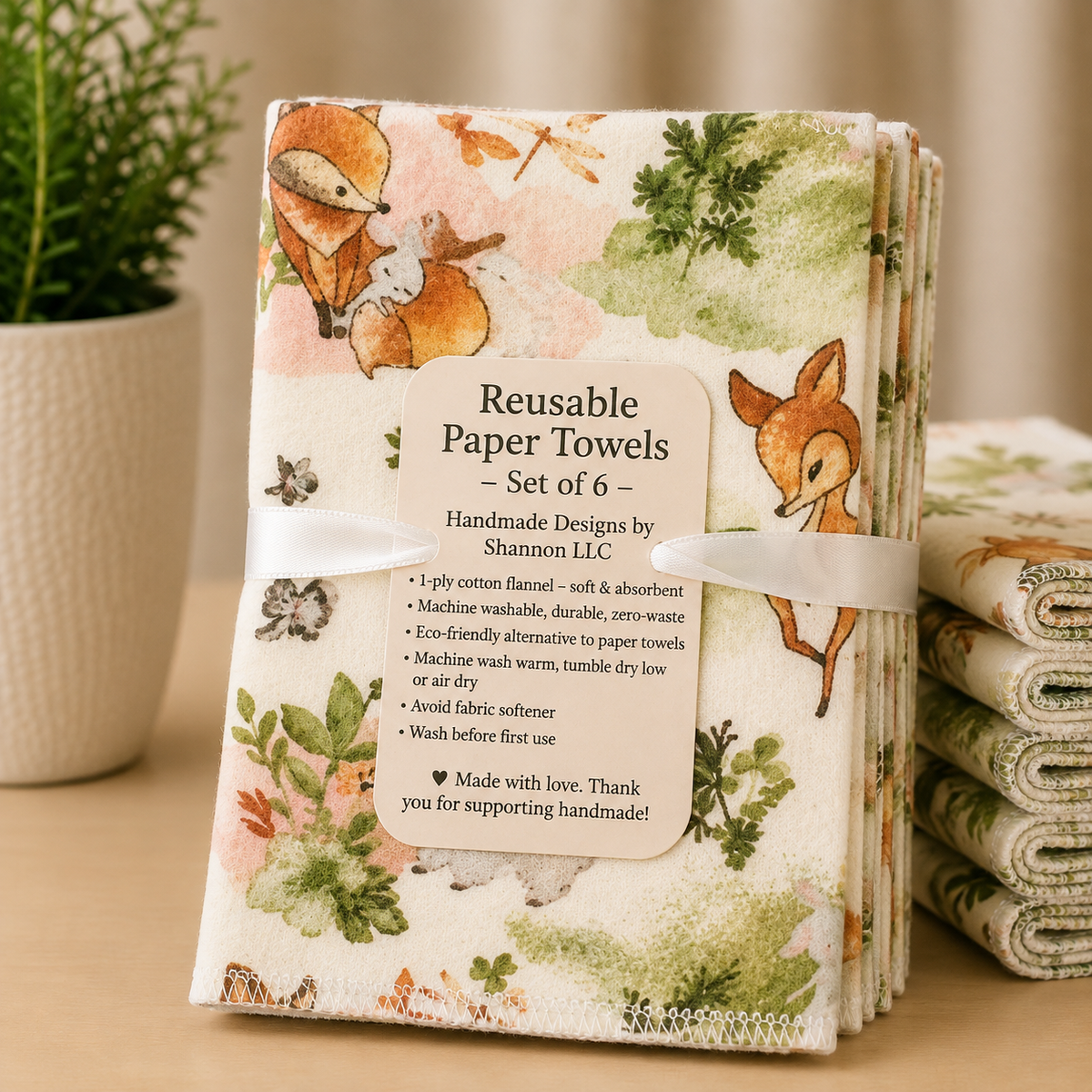 Woodland Fox Reusable Paper Towels – Set of 6