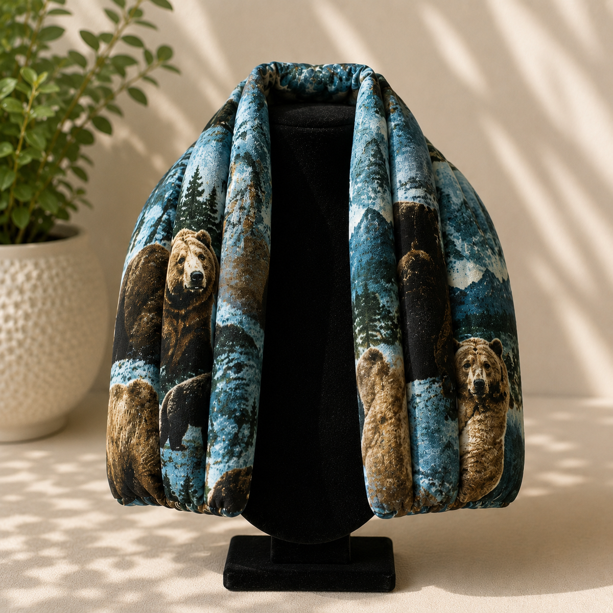 Woodland Bear Neck Pillow – Mountain & Forest Print