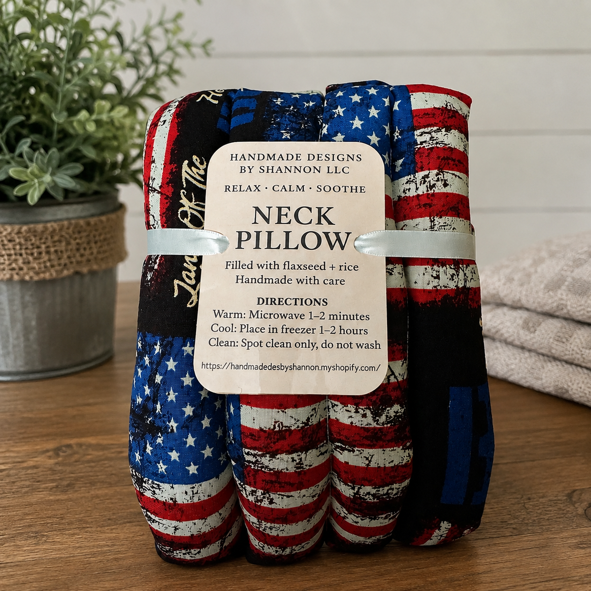 Patriotic American Flag Neck Pillow – Red, White & Blue