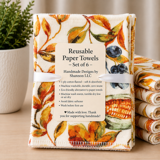 Autumn Harvest Reusable Paper Towels – Pumpkins & Corn – Set of 6