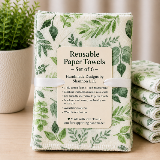 Botanical Greenery Reusable Paper Towels – Set of 6