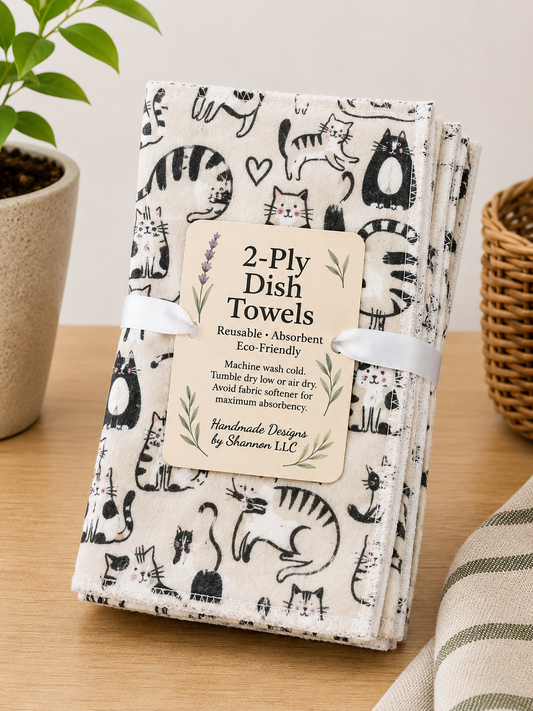 Black & White Cat Print 2-Ply Dish Towels