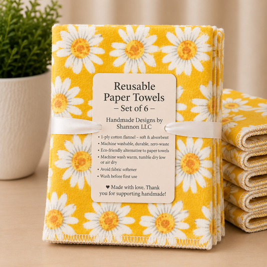 Sunny Daisy Reusable Paper Towels – Mustard Yellow Floral – Set of 6