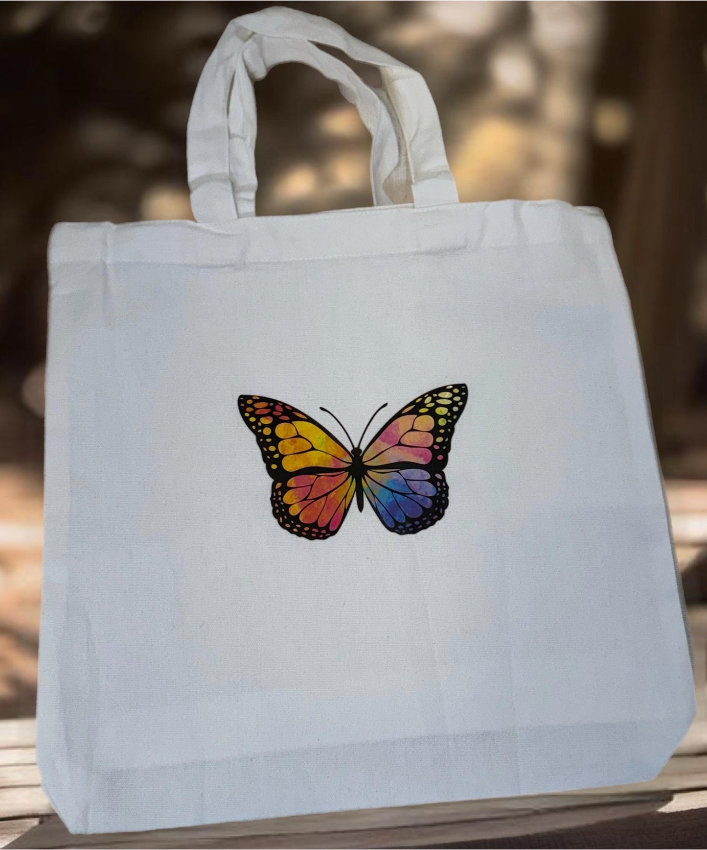 Rainbow Butterfly Canvas Tote Bag – Eco-Friendly Reusable Bag