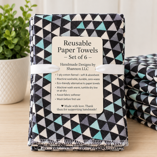 Geometric Swirl Reusable Paper Towels – Set of 6 | Washable Cotton Flannel Kitchen Towels