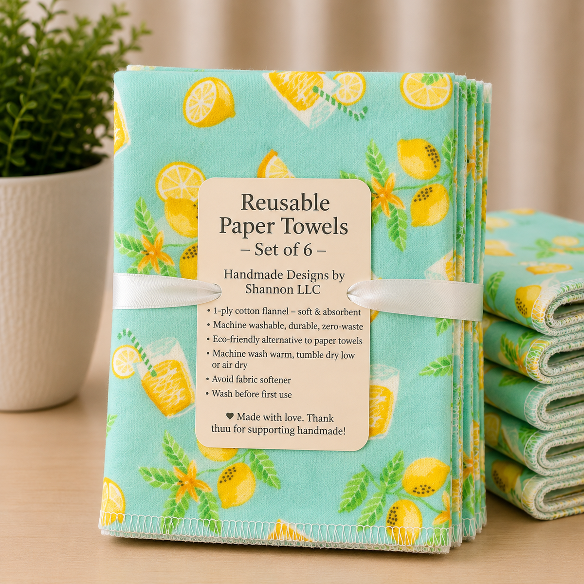 Lemonade Bliss Reusable Paper Towels – Set of 6 🍋