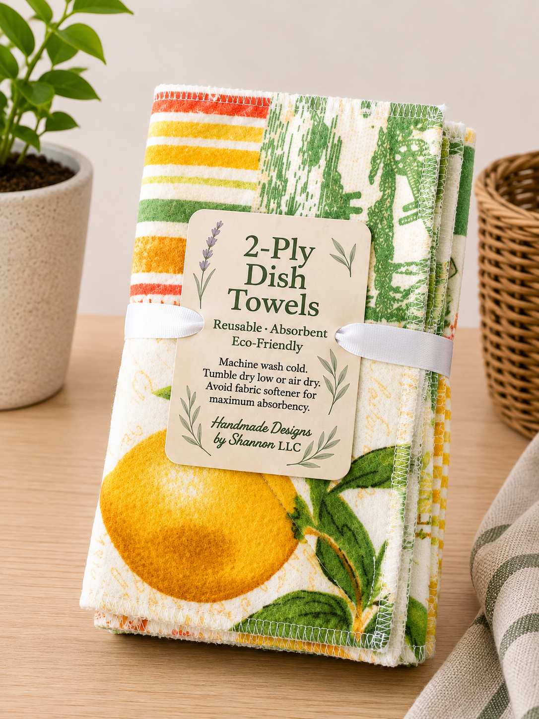 Tuscan Lemon Garden 2-Ply Reusable Dish Towels