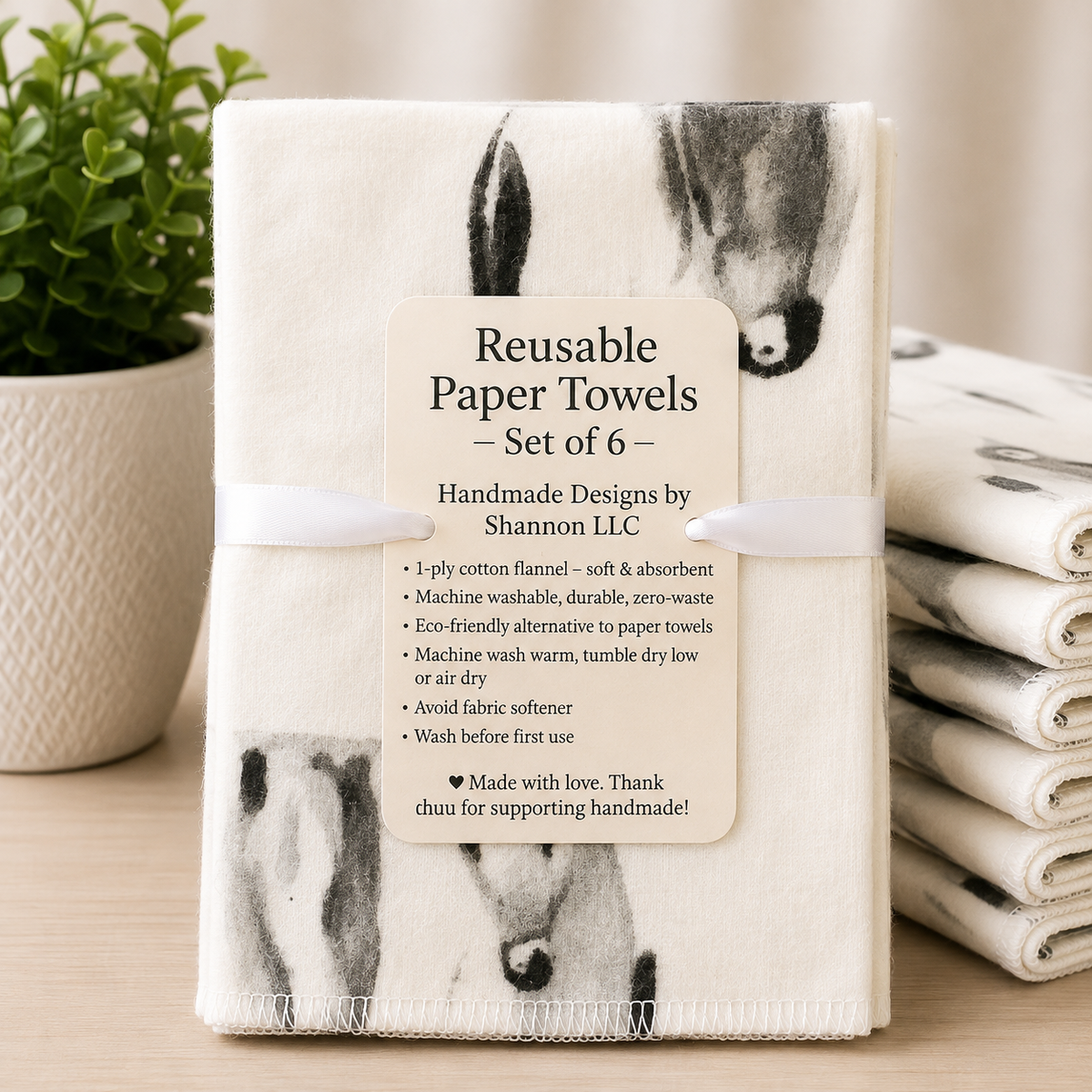 Penguin Family Reusable Paper Towels – Set of 6 | Eco-Friendly Cotton Flannel