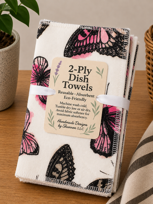 Pink Butterfly Garden 2-Ply Reusable Dish Towels