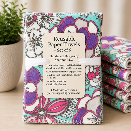 Reusable Paper Towels – Aqua Pink & Purple Floral – Set of 6