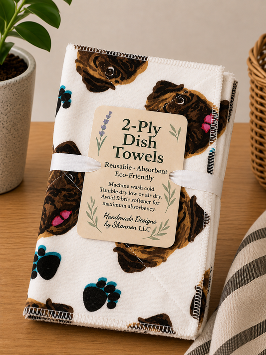 Pug Love 2-Ply Reusable Dish Towels