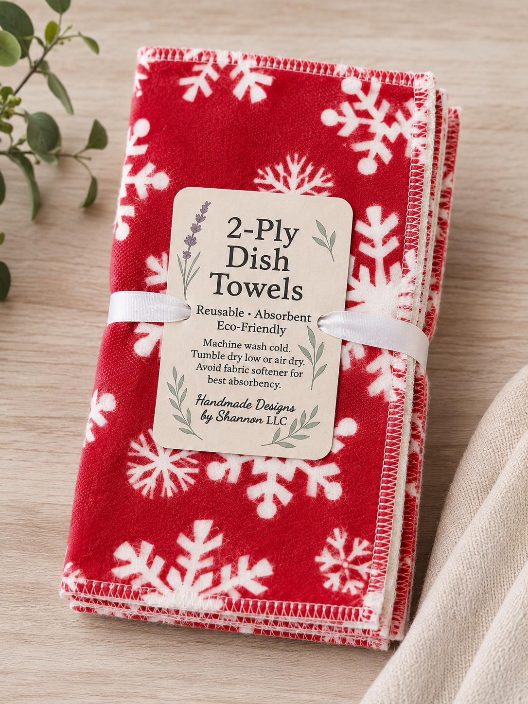 Red & White Snowflakes 2-Ply Reusable Dish Towels