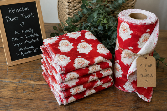 Vintage Santa Reusable Paper Towels – Christmas Flannel Unpaper Towels – Set of 6