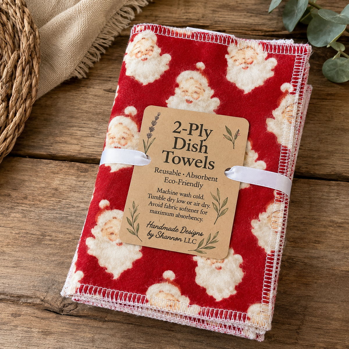 Vintage Santa Christmas 2-Ply Reusable Dish Towels