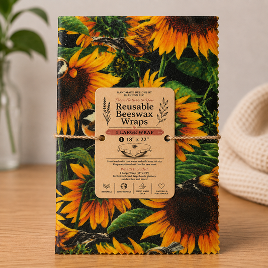 Sunflower & Songbird Reusable Beeswax Bread Wrap – 18" x 22"