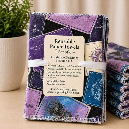Mystic Tarot Reusable Paper Towels – Purple & Blue Celestial – Set of 6