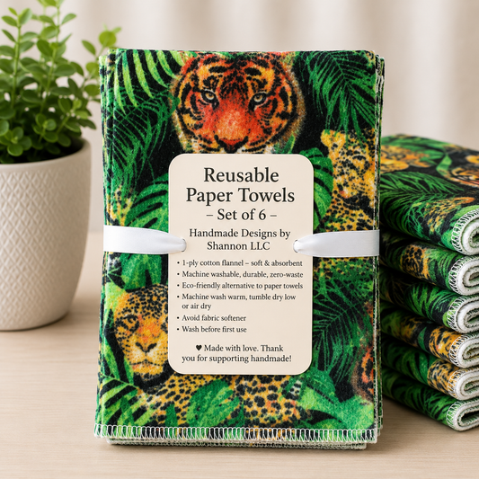 Jungle Cats Reusable Paper Towels – Set of 6 | Handmade Cotton Flannel