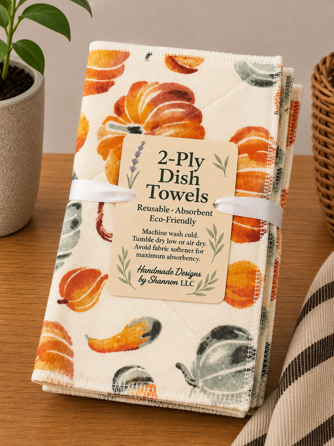 Watercolor Autumn Pumpkins & Gourds 2-Ply Dish Towels