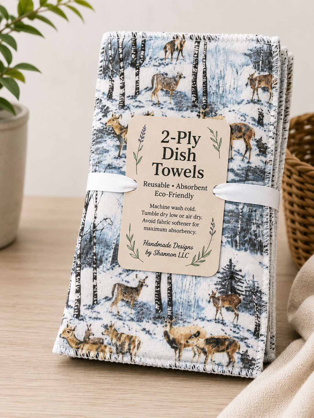Winter Woodland Deer 2-Ply Reusable Dish Towels