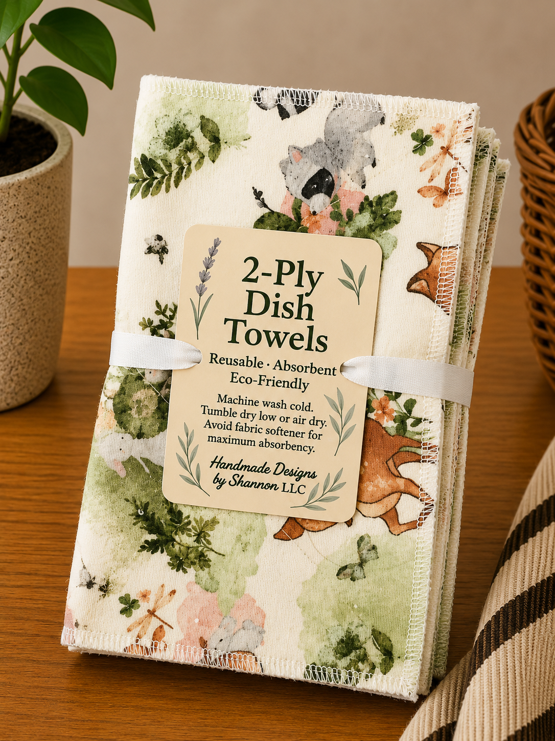 Woodland Friends 2-Ply Reusable Dish Towels